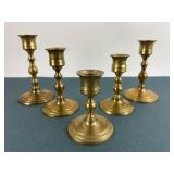 5 Brass Candlesticks 3.5ï¿½ï¿½ To 5.5ï¿½ï¿½
