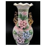 Vtg Chinese Reticulated Porcelain Floral Vase