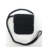 Black Woven Handbag With Shoulder Strap