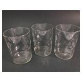 3 Etched Glasses With Grape Design