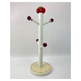 Wooden Mug Tree With Apple & Floral Accents