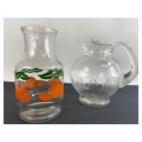 Glass Pitcher & Orange Print Carafe