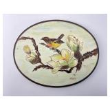Hand-Painted Oval Wood Plaque With Bird