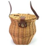 Wicker Basket Fishing Satchel With Leather Strap