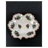 Porcelain Dish With Holly & Gold Trim