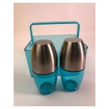 Turquoise Salt & Pepper Shaker Set With Caddy/ Nap