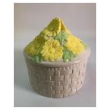 Ceramic Basketweave Jar With Yellow Flowers