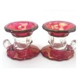 Cranberry Glass Cornucopia Vases