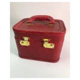 Red Faux Crocodile Jewelry Box With Gold Hardware