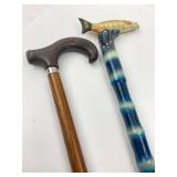2 Canes With Wood & Fish Design
