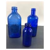 3 Cobalt Blue Glass Bottles