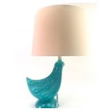 Painted Teal Bird Lamp 17 Tall