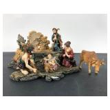 Nativity Scene With Figures & Cow