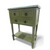 Green Wooden Table With 3 Drawers & Glass Top