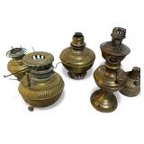 Brass Oil Lamps & Parts Lot