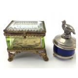 Small Uranium & Cobalt Blue Glass Trinket Boxes