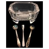Salt Cellar With Sterling Spoons & Utensil