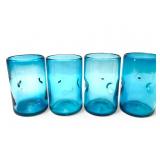 4 Blenko Style Hand Blown Dimpled Tumblers