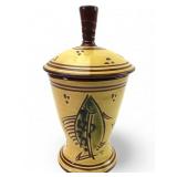 SJ Pottery Redware Lidded Jar With Fish Motif