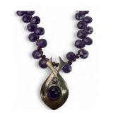 Sterling Pendant Necklace With Amethyst & Garnet