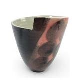 Signed Pottery Vase With Cutout Rim