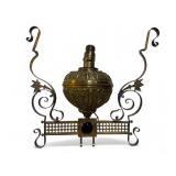 Brass Ornate Lamp Fixture With Scrollwork & Gem