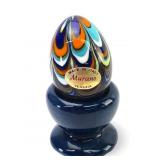 Vtg Murano Glass Egg On Ceramic Stand