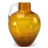 Vtg Blenko 417 Crackle Vase With Clear Handle
