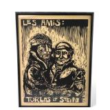 Marlene E. Miller Woodcut Print Les Amis