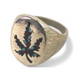 Silver-Tone Coral & Turquoise Ring Size 11.75