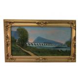 Antique Reverse Glass Painting Rockville Bridge