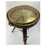 Vintage Nautical Brass and Wood Compass Side Table