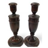 Antique Turned Wood Baluster Candlesticks