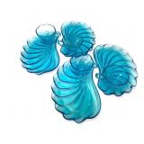 Vtg Hazel Atlas Capri Blue Seashell Snack Set