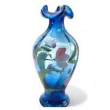 Fenton Twilight Blue Hand Painted Glass Vase