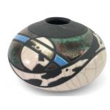 Multicolor Raku Pottery Vase 3.25 Tall