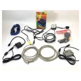 Gaming Cords Lot With Sega & RadioShack Items