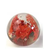 Glass Paperweight With Red Floral Design