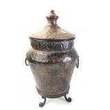Hammered Metal Lidded Jar On Stand