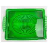 Green Glass Serving Tray With Handles