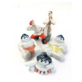Porcelain Sumo Wrestlers & Folk Musicians Figurine