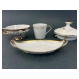 German Porcelain Dish, Cup & Covered Bowl