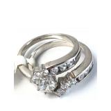 Sterling Silver & Rhodium Wedding Engagement Set