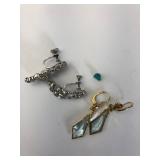 Gold & Rhinestone Earrings With Turquoise Bead