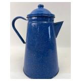 Cobalt Blue Metal Enamel Ware Coffee Pot