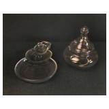 Glass Snowman Trinket Dish & Covered Jar
