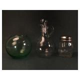 Glass Pitcher, Green Vase & Shaker