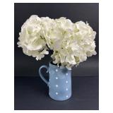 Blue Polka Dot Vase With White Flowers