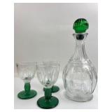 Avon Decanter & 3 Green Stem Cups