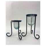 2 Glass & Metal Candle Holders